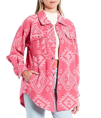 Fornia Tribal Print Button Front Oversized Shacket