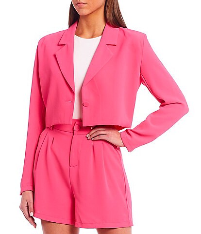 Fornia Coordinating Button Front Notched Lapel Cropped Blazer
