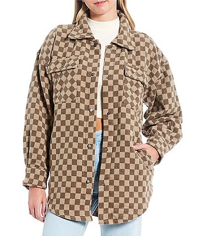 Fornia Checkered Print Button Front Oversized Shacket