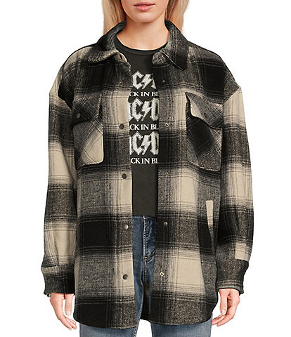 Fornia Long Sleeve Oversized Boyfriend Plaid Shacket Jacket