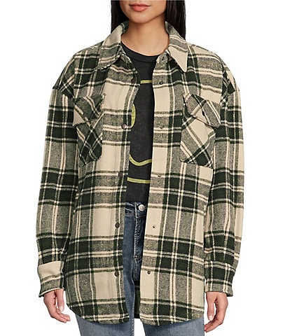 Fornia Long Sleeve Oversized Boyfriend Plaid Shacket Jacket