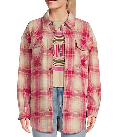 Fornia Long Sleeve Oversized Boyfriend Plaid Shacket Jacket