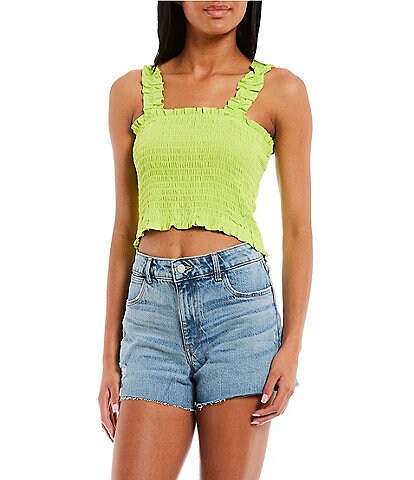 Fornia Square Neck Smocked Crop Tank Top
