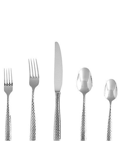 Fortessa Lucca Faceted 5-Piece Silver Stainless Steel Flatware Set