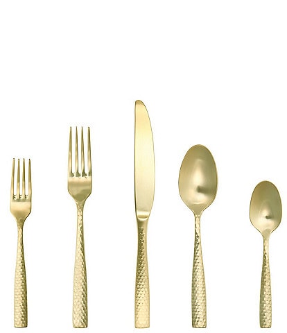 Fortessa Lucca Faceted Brushed Gold 20-Piece Stainless Steel Flatware Set