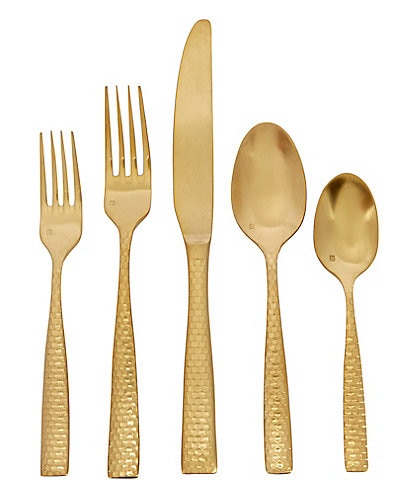 Fortessa Lucca Faceted Brushed Gold 5-Piece Stainless Steel Flatware Set