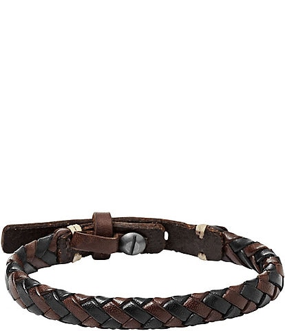 Fossil Braided Woven Leather Adjustable Line Bracelet