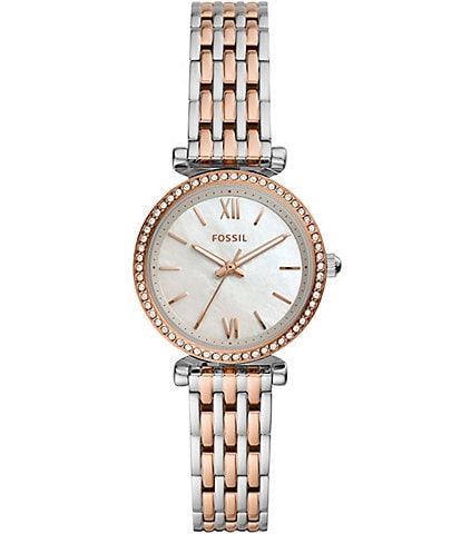Fossil Carlie Mini Three-Hand White Mother of Pearl Dial Stainless Steel Watch