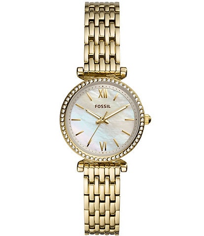Fossil Carlie Mini Three-Hand White Mother of Pearl Dial Gold-Tone Stainless Steel Watch