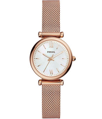 Fossil Carlie Three-Hand Rose Gold-Tone Stainless Steel With Mesh Bracelet Watch