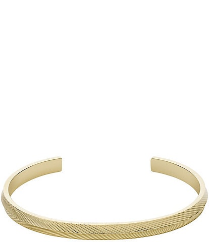 Fossil Harlow Linear Texture Gold-Tone Stainless Steel Bangle Bracelet