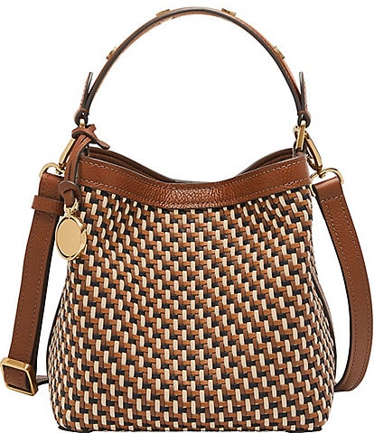 Fossil Jessie Woven Small Leather Bucket Crossbody Bag