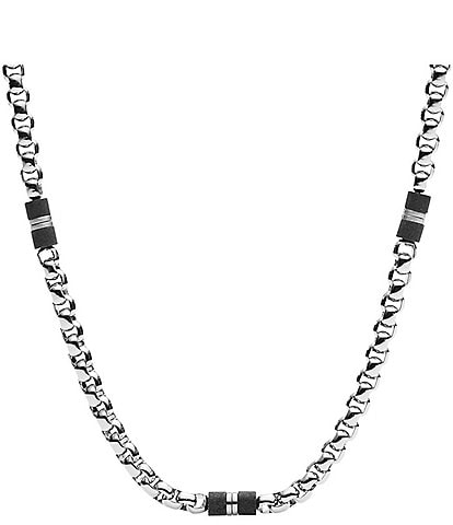 Fossil Men's Black Marble and Silver-Tone Steel Beaded Necklace