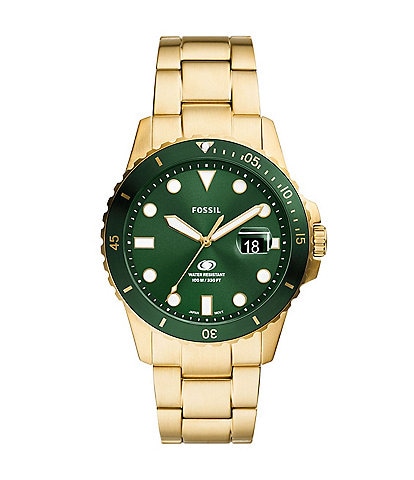 Fossil Men's Blue Dive Three-Hand Date Green Dial Stainless Steel Bracelet Watch