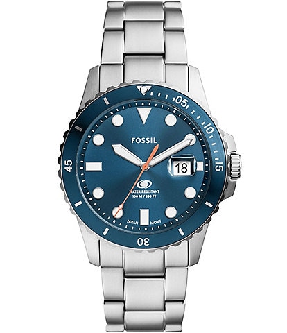 Fossil Men's Blue Dive Three-Hand Date Stainless Steel Bracelet Watch