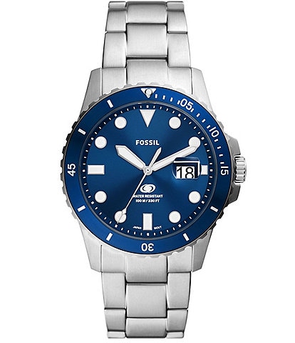 Fossil Men's Blue Dive Three-Hand Date Blue Dial Stainless Steel Bracelet Watch