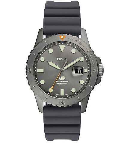 Fossil Men's Blue Three-Hand Date Gray Silicone Strap Watch