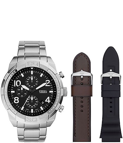 Fossil Men's Bronson Chronograph Stainless Steel Watch and Interchangeable Strap Set