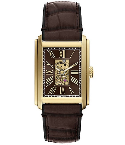 Fossil Men's Carraway Automatic Brown Leather Strap Watch