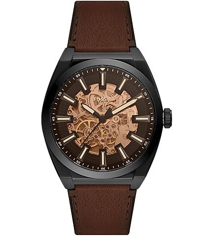 Fossil Men's Townsman Automatic Skeleton Dial Brown Leather Strap 