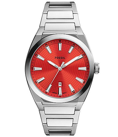 Fossil Men's Everett Quartz Analog Stainless Steel Red Dial Bracelet Watch