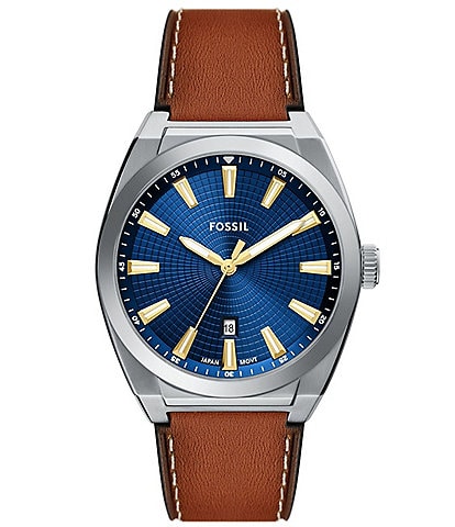 Fossil Men's Everett Three-Hand Date Brown Leather Strap Watch