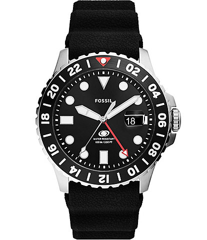 Fossil Men's GMT Dual Time Black Silicone Strap Watch