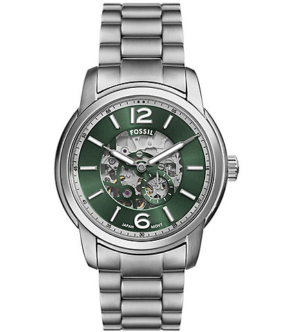 Fossil Men's Heritage Automatic Green Dial Silver Stainless Steel Bracelet Watch