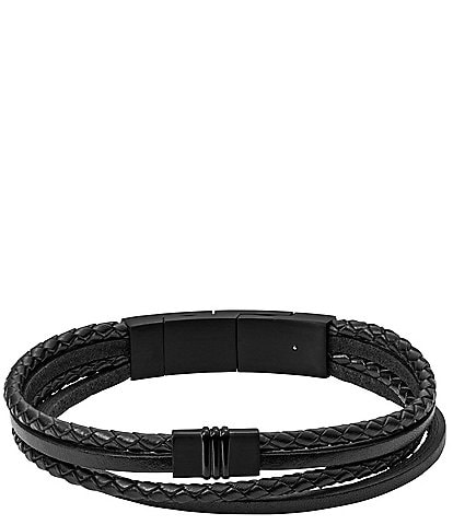 Fossil Men's Multi-Strand Black Leather Bracelet