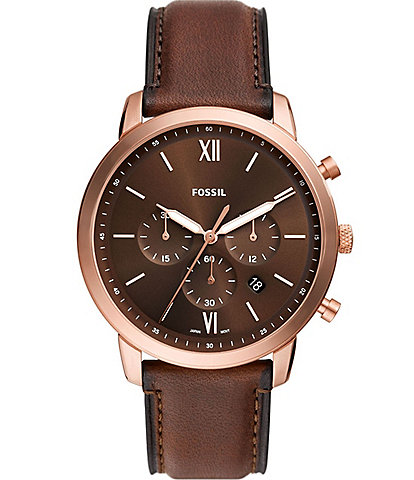 Fossil Men's Neutra Rose Gold Tone Chronograph Brown Leather Strap Watch