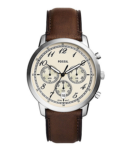 Fossil Men's Neutra Ivory Dial Chronograph Brown Leather Strap Watch