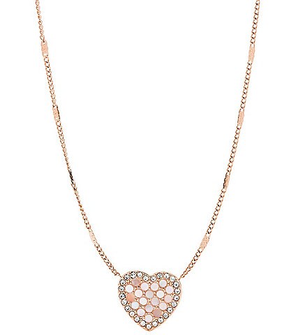 Fossil Val Mosaic Heart Rose Gold-Tone Stainless Steel Pendant Necklace