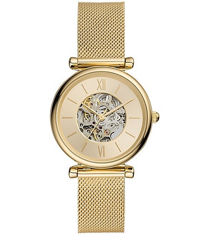 Fossil Women's Carlie Automatic Gold Stainless Steel Mesh Analog Bracelet Watch