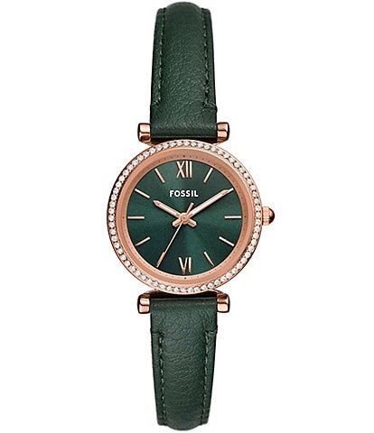 Fossil Women's Carlie Three-Hand Green LiteHide Leather Strap Watch