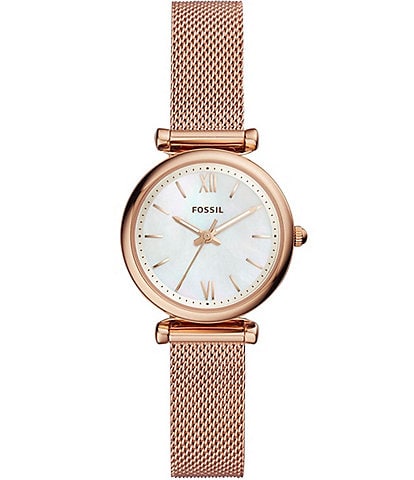 Fossil Women's Carlie Three-Hand Stainless Steel Mesh Bracelet Watch