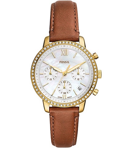 Fossil Women's Chronograph Crystal Embellished Medium Brown Leather Watch