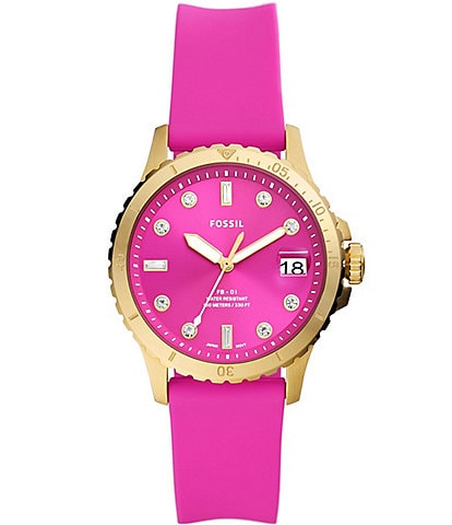 Fossil Women's FB-01 Three-Hand Date Pink Silicone Strap Watch