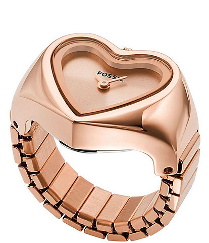 Fossil Women's Heart Two Hand Rose Gold Stainless Steel Ring Watch