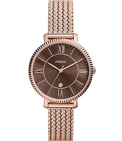 Fossil Women's Jacqueline Rose Gold Tone Stainless Steel Mesh Watch