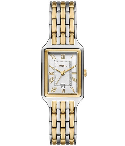 Fossil Women's Raquel Three-Hand Date Two Tone Stainless Steel Rectangular Bracelet Watch