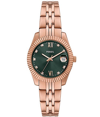 Fossil Women's Scarlette Three-Hand Date Crystal Rose Gold-Tone Stainless Steel Bracelet Watch