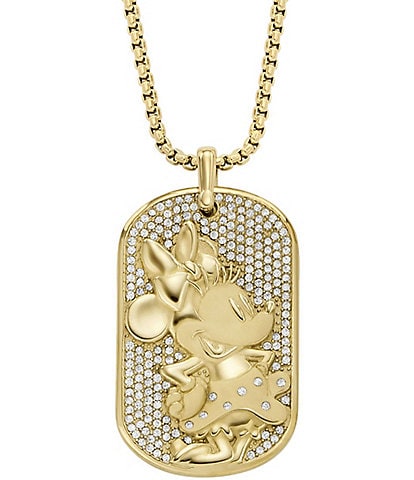 Fossil x Disney© Special Edition Gold-Tone Stainless Steel Minnie Mouse Dog Tag Pendant Necklace