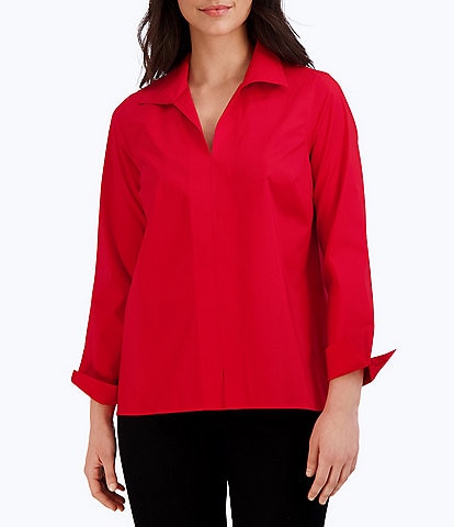 Foxcroft Agnes Point Collar Long Sleeve Cotton Stretch Shirt