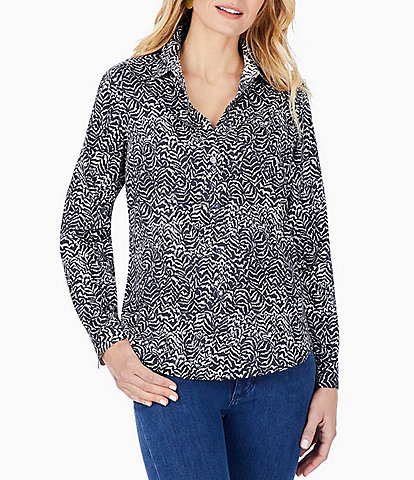 Foxcroft Ava Zebra Print Point Collar Long Sleeve Button Front Shirt