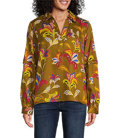 Foxcroft Frankie Floral V-Neck Long Sleeve Top