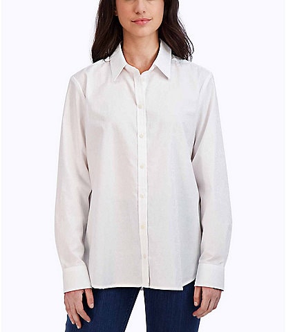 Foxcroft jacquard Point Collar Long Sleeve Button Front Shirt