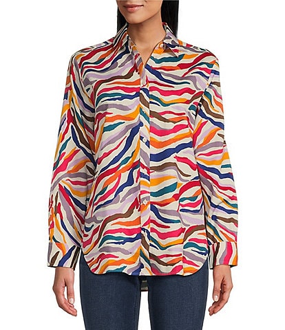 Foxcroft Multicolor Zebra Print Long Sleeve Button-Front Boyfriend Shirt