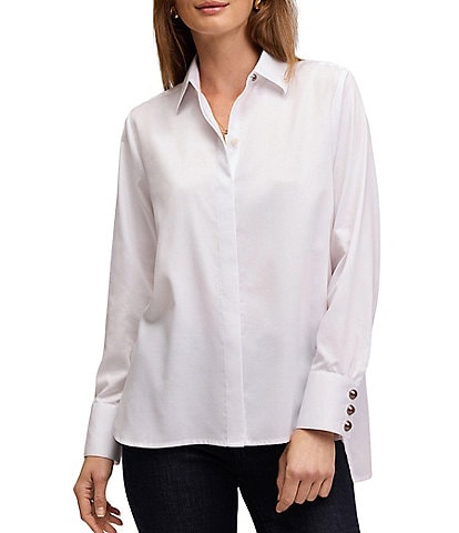 Foxcroft Pearl Stretch Woven Collared Long Sleeve Button Down Top