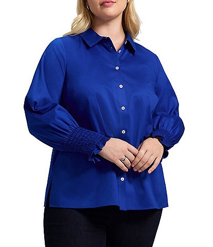 Foxcroft Plus Size Avril Stretch Matte Sateen Long Sleeve Button-Front Shirt