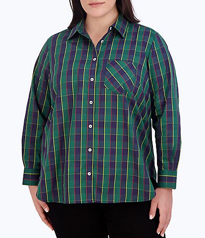 Plus Layered Combo Tartan Sweater- Foxcroft